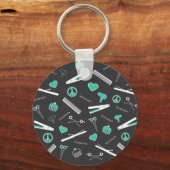 平和、愛、ヘアアクセサリー(ターコイズダーク) キーホルダー (正面)