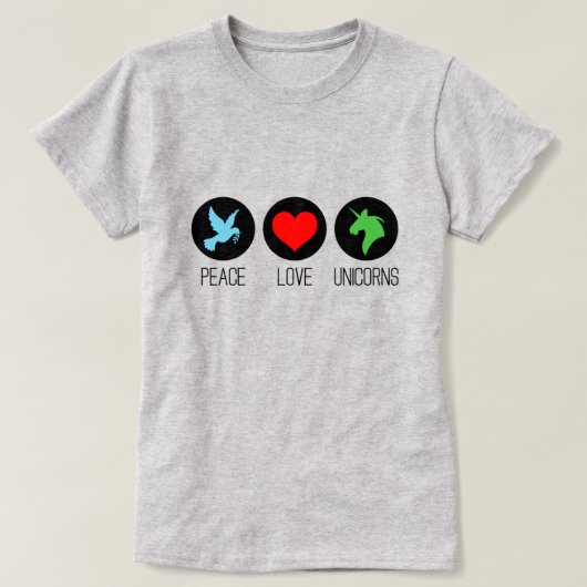平和 愛 ユニコーン Tシャツ (デザイン正面)
