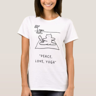 平和、愛、ヨガ ヨガキャットイラストレーション Tシャツ