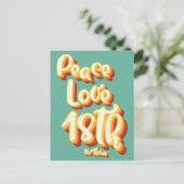 平和 愛 レトロ グルーヴィー サンセット 18歳の誕生日おめでとう ポストカード (スタンド正面)