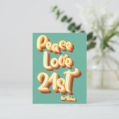 平和 愛 レトロ グルーヴィー サンセット 21歳 お誕生日おめでとう ポストカード (スタンド正面)