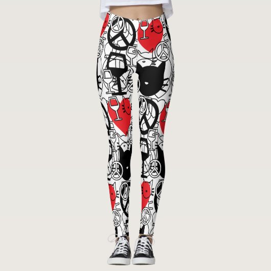 平和、愛、ワインおよび猫 レギンス (正面)