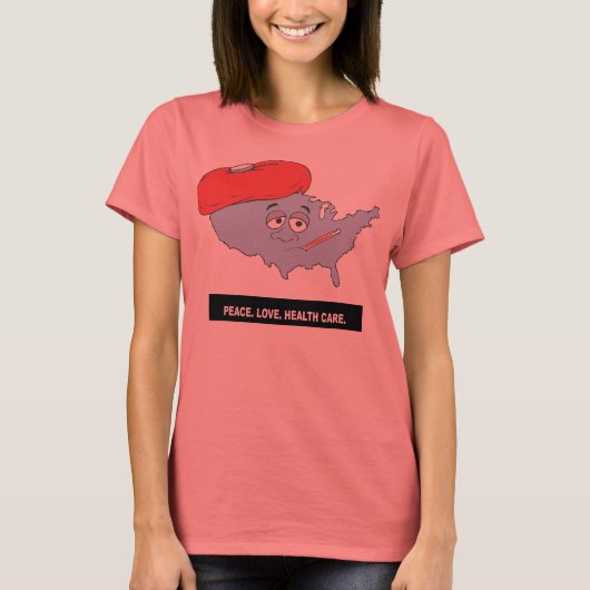 平和。愛.健康気に。見出し Tシャツ (正面)