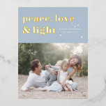 平和 愛 光 水色 ハヌカの写真 箔シーズンポストカード<br><div class="desc">平和、愛、光。｜このカスタマイズ可能なハヌカのポストカードで、家族や友達にハヌカの挨</div>