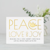 平和、愛、喜びと鳩のクリスマスゴールド 箔シーズンカード (立ち正面)