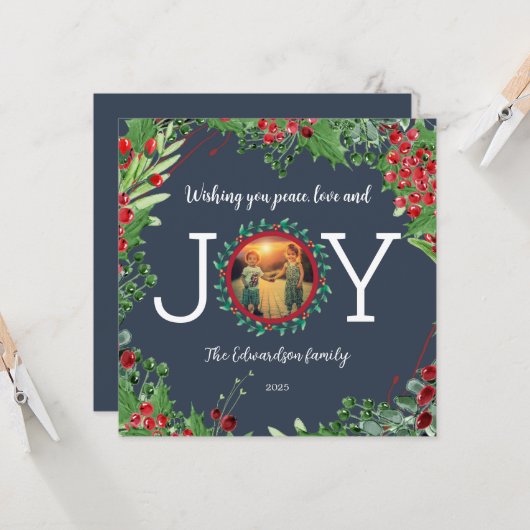 平和 愛 喜びの写真クリスマスカードを願って (正面/裏面インサイチュ)