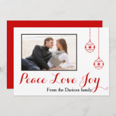 平和、愛、喜びクリスマスモダンのグローポン写真 シーズンカード (正面/裏面)