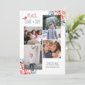 平和、愛、喜びクリスマス4枚の写真コラージュカード 招待状 (スタンド正面)