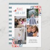 平和、愛、喜びクリスマス4枚の写真コラージュカード 招待状 (正面/裏面)