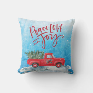 平和、愛、喜びヴィンテージレッドトラッククリスマス クッション