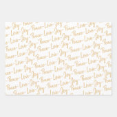 平和、愛、喜び金ゴールド、白いクリスマスラッピング ラッピングペーパーシート (正面)