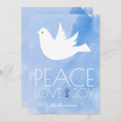 平和、愛、喜び青い水の色と鳩クリスマス シーズンカード (正面/裏面)
