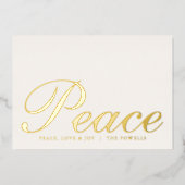 平和 愛 喜び エレガントなタイポグラフィー アイボリーとゴールド 箔シーズンカード (正面)