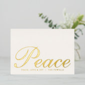 平和 愛 喜び エレガントなタイポグラフィー アイボリーとゴールド 箔シーズンカード (立ち正面)