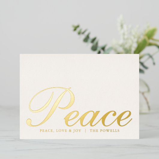 平和 愛 喜び エレガントなタイポグラフィー アイボリーとゴールド 箔シーズンカード (立ち正面)