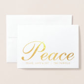 平和 愛 喜び エレガントなタイポグラフィー 白と金 箔カード (封筒付き正面)