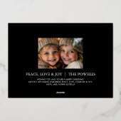 平和 愛 喜び エレガントなタイポグラフィー 黒と金 箔シーズンカード (裏面)