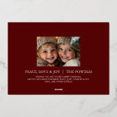 平和 愛 喜び エレガント タイポグラフィ ワインレッド ゴールド 箔シーズンカード (裏面)