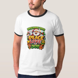 平和 愛 喜び サンタ クリスマス グラフィック Tシャツ