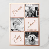 平和 愛 喜び フォト クリスマス 本物のローズゴールド 箔シーズンカード (正面)