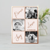 平和 愛 喜び フォト クリスマス 本物のローズゴールド 箔シーズンカード (立ち正面)