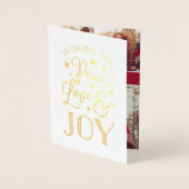 平和、愛、喜び | ホリデーフォトコラージュ金ゴールド 箔カード (正面)