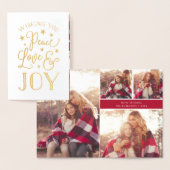 平和、愛、喜び | ホリデーフォトコラージュ金ゴールド 箔カード (ディスプレー)