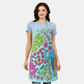 平和、愛、喜び。レトロデザイン, 1960s，青 エプロン (着用した状態)