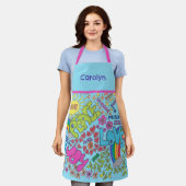 平和、愛、喜び。レトロ1960sスケッチ、お名前 エプロン (着用した状態)