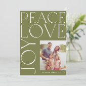 平和 愛 喜び 家族写真 緑のクリスマス シーズンカード (スタンド正面)