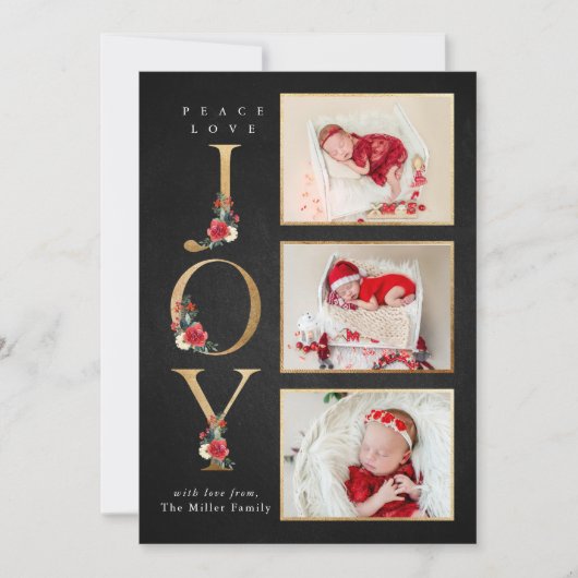 平和 愛 喜び 祝祭的な冬の花と実の写真 シーズンカード (正面)