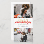 平和 愛 & 喜び 赤いスクリプト 2枚の写真 シーズンカード (正面/裏面)