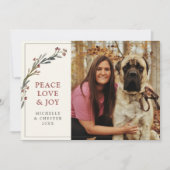 平和 愛 喜び 赤い実と緑の植物のペット写真 シーズンカード (正面)