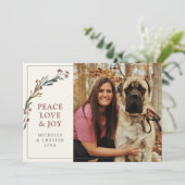 平和 愛 喜び 赤い実と緑の植物のペット写真 シーズンカード (スタンド正面)