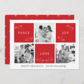 平和 愛 喜び 赤 フォト コラージュ ホリデー カード (正面/裏面)