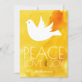 平和 愛 喜び 黄色 水彩画 & ハトのクリスマス シーズンカード