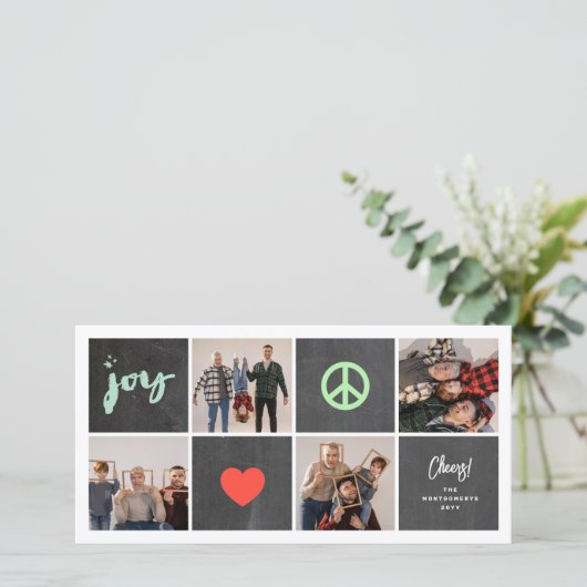 平和 愛 喜び 黒板スクエア シンプル 4 枚写真 シーズンカード (スタンド正面)