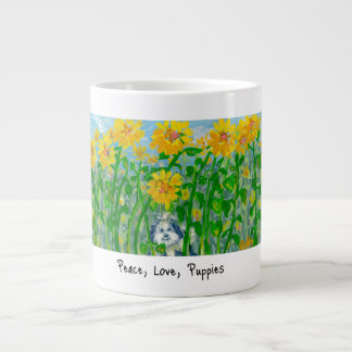 平和、愛、子犬のマグ ジャンボコーヒーマグカップ