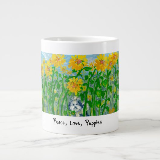平和、愛、子犬のマグ ジャンボコーヒーマグカップ (正面)