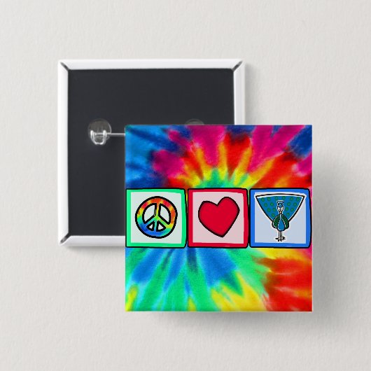 平和、愛、孔雀 缶バッジ (正面&裏面)