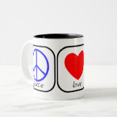 平和、愛、寄付 ツートーンマグカップ (正面左)