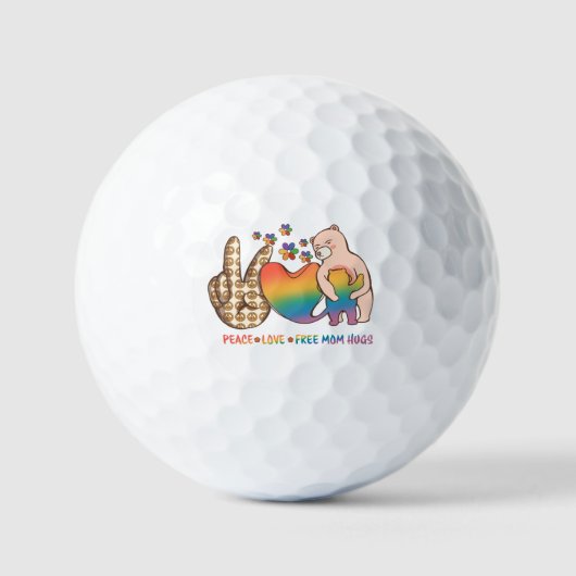 平和、愛、無料のマムハグ – LGBTQ+プライドデザイン ゴルフボール (正面)