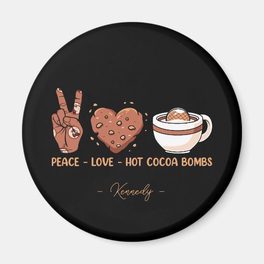 平和、愛、熱いココア爆弾 – 冬の休日 マグネット (正面)