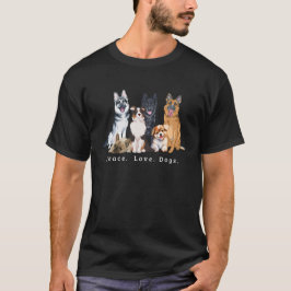 平和。愛.犬。黒犬のシャツ Tシャツ