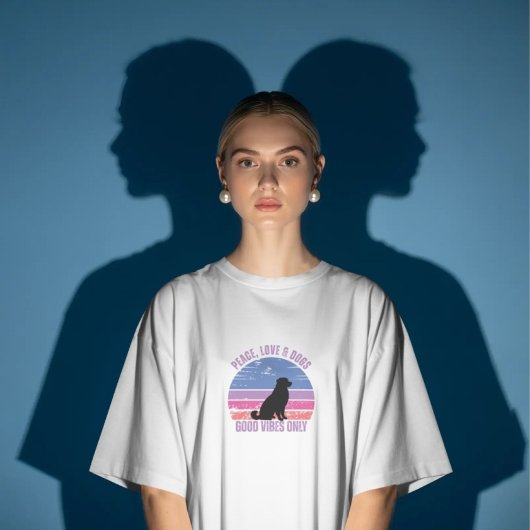 平和、愛、犬Tシャツ、レトロサンセットTシャツ Tシャツ