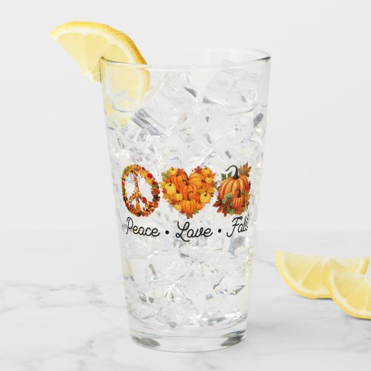 平和、愛、秋 – カボチャとコージー秋の雰囲気 タンブラーグラス (アイス正面)