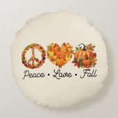平和、愛、秋 – カボチャとコージー秋の雰囲気 ラウンドクッション (裏面)
