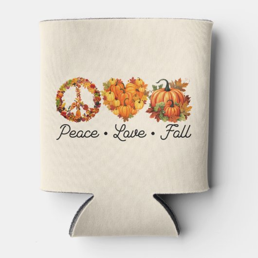 平和、愛、秋 – カボチャとコージー秋の雰囲気 缶クーラー (正面)