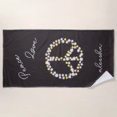 平和 愛 花の平和サイン オーダーメイド ビーチタオル (正面)