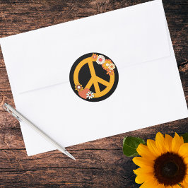 平和、愛、花 ラウンドシール